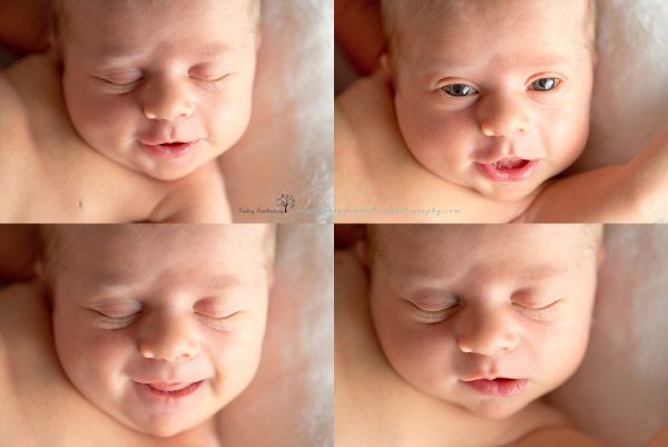 Newborn baby collage close up of facial expressions