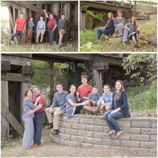 family portrait montage with family of 8 outdoors in park like setting