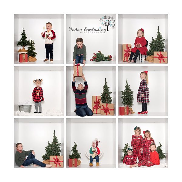 Kids in cute Christmas outfits interacting and modeling during an in the box session