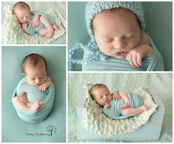A collage of images of a newborn boy.